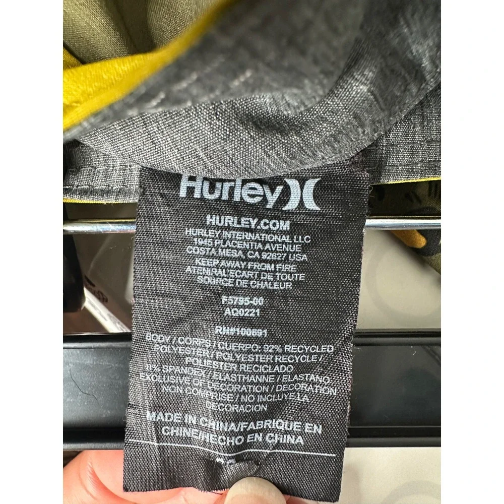 Hurley Mens Board Shorts Tiger Print‎ Olive Green Yellow Size 30 Swim Trunks
